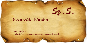 Szarvák Sándor névjegykártya