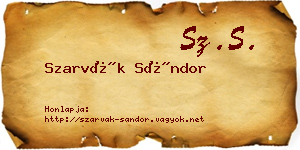 Szarvák Sándor névjegykártya